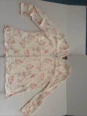 Chico's Cream Floral Print Long-Sleeve Blouse